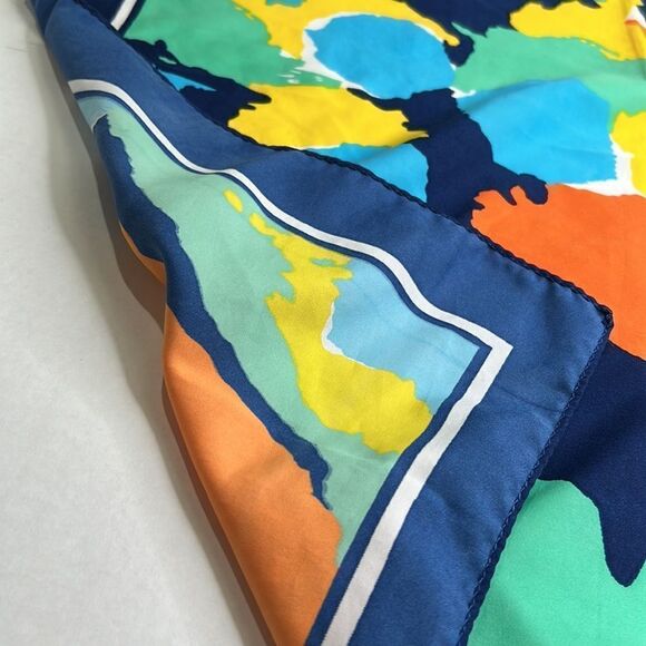 Multicolored Retro Rain scarf Blue green yellow orange EUC - Picture 9 of 11